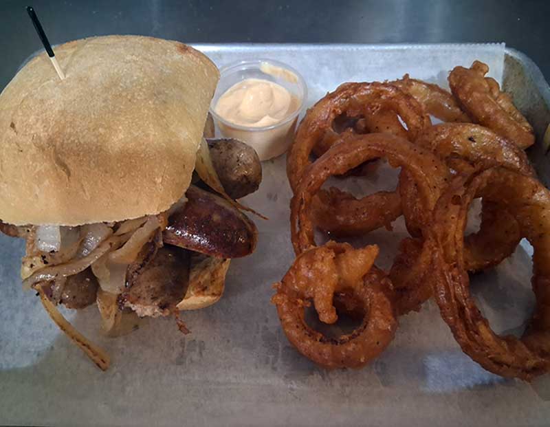 Banger Sandwich with Onion Rings